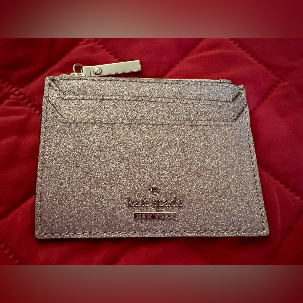 Kate Spade Rose Gold Metallic Glitter Card Holder With Keychain. - Picture 3 of 8
